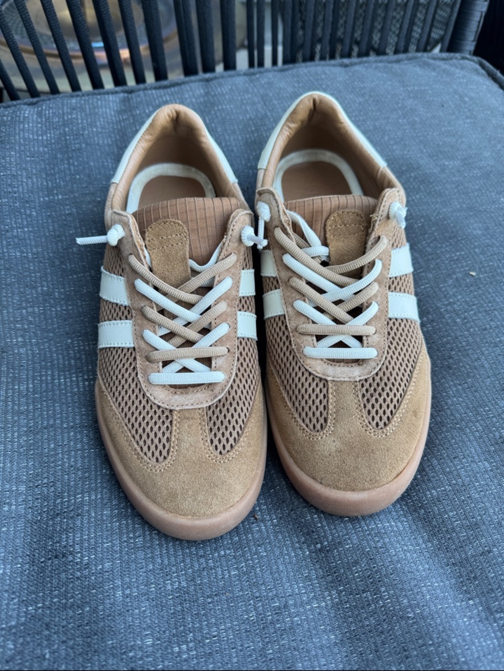 Steve Madden Suede & Mesh Sneakers - Tan with White Stripes